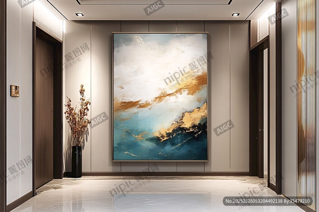 现代玄关处的艺术抽象挂画