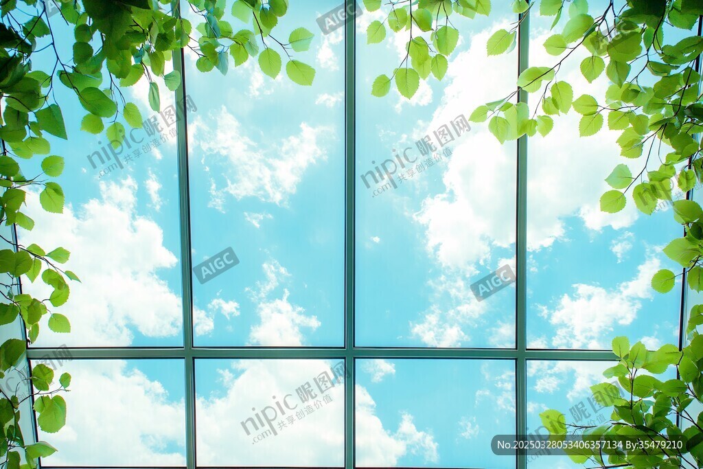 透过绿叶望蓝天