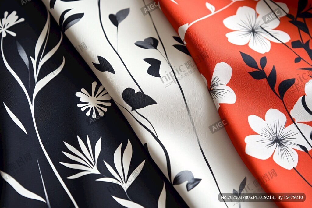 多彩花卉图案布料展示