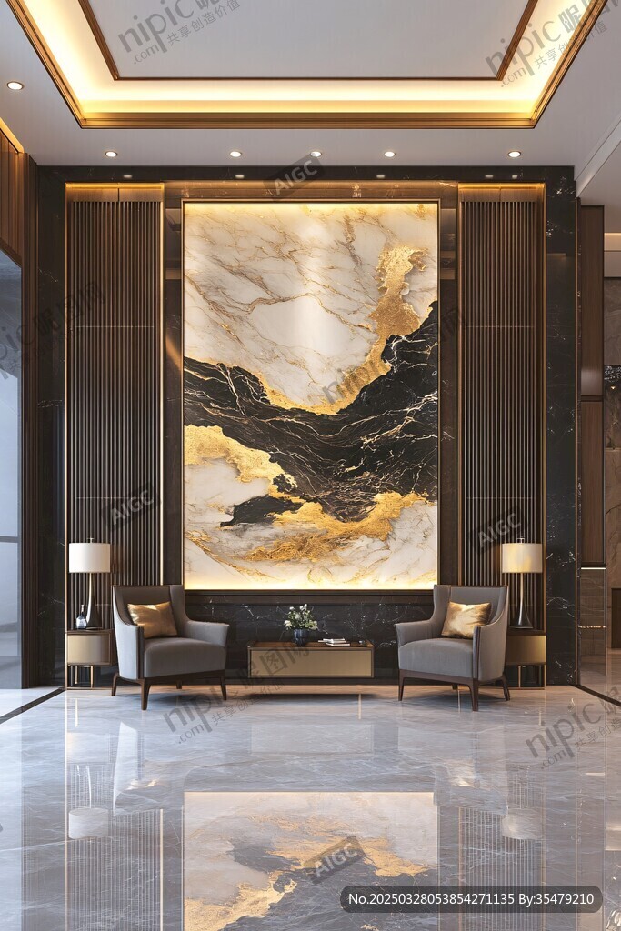 奢华客厅中的山水艺术壁画