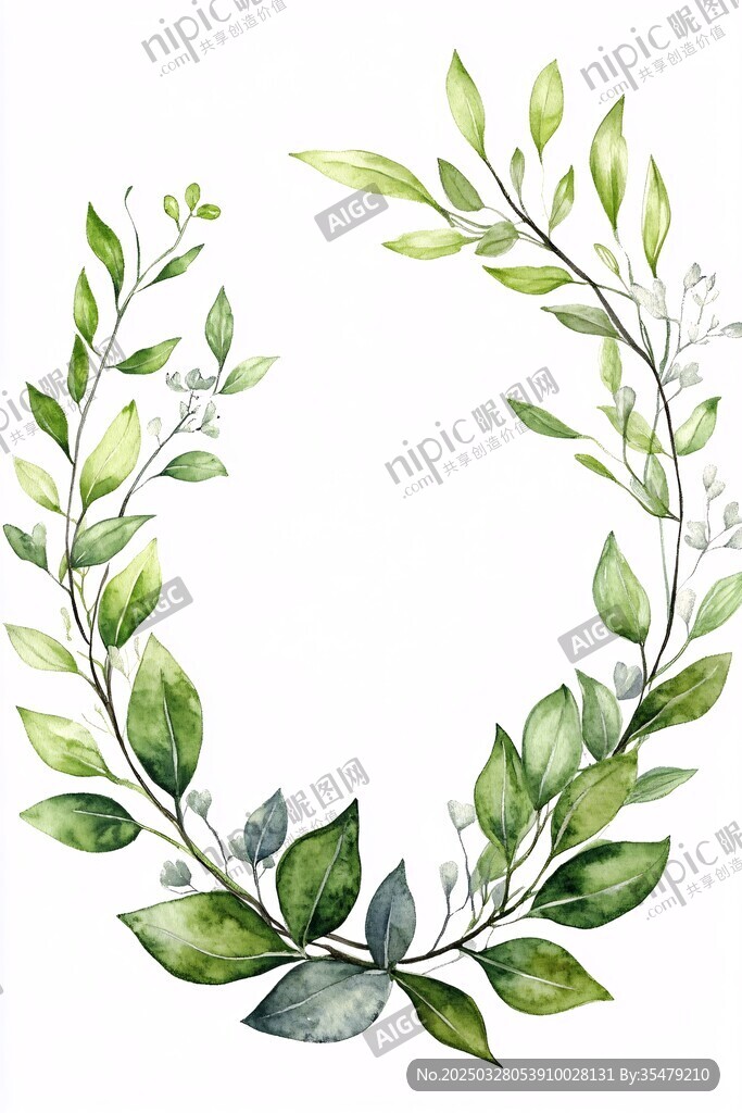 绿叶花环水彩画