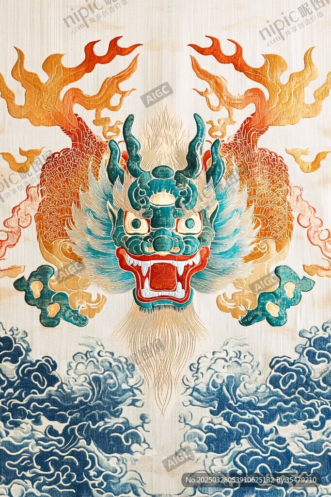 中式龙纹刺绣图案