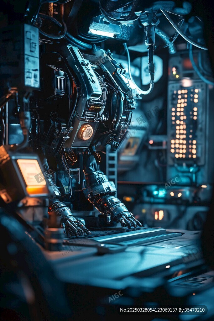 机械战甲于科技实验室作业