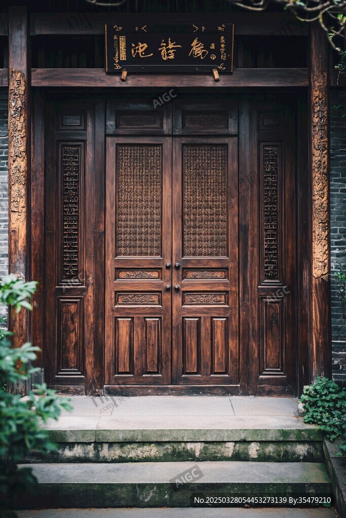 古雅中式木门庭院景致