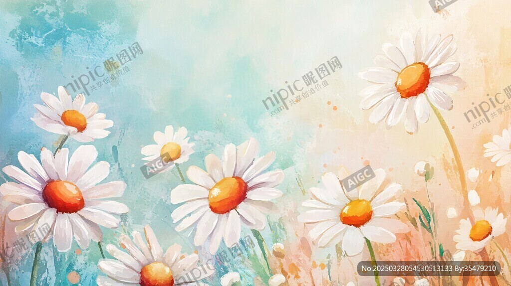 梦幻雏菊水彩花卉插画