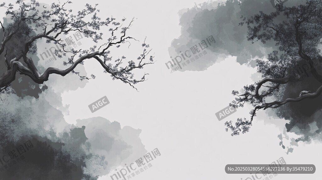 水墨古树意境图