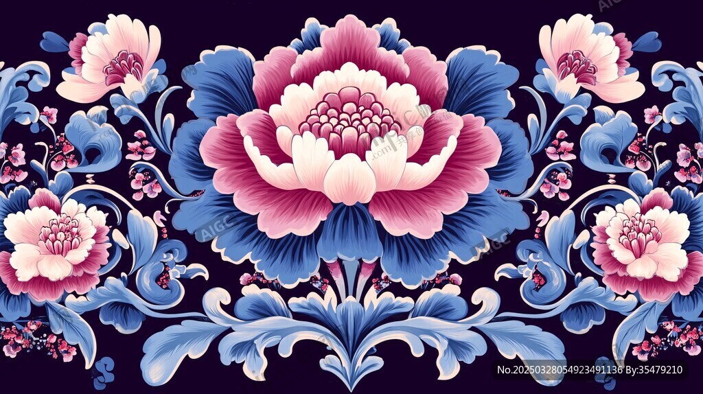 中式牡丹花卉精美纹饰图案