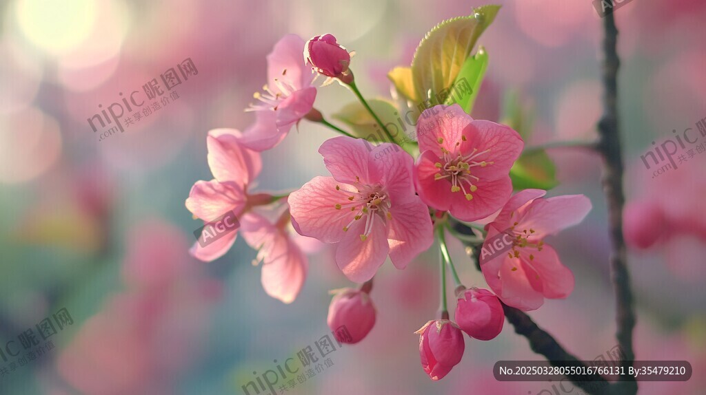 春日粉嫩绽放的娇艳花朵