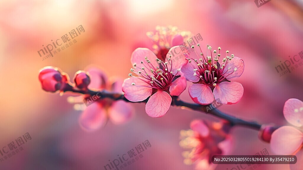 春日绽放的娇艳粉色花朵