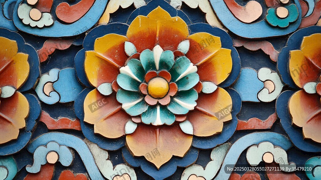 中式精美花卉木雕图案