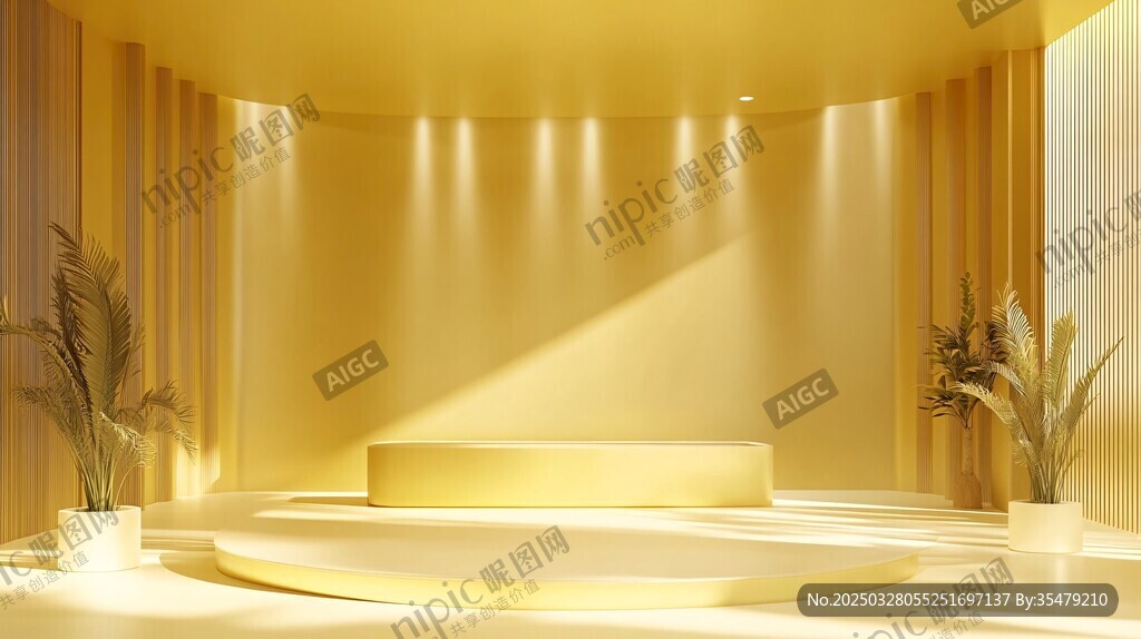 金色简约室内展示空间
