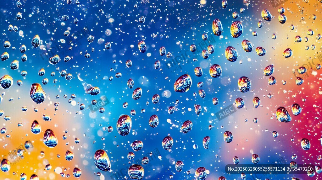 五彩背景上的晶莹水滴