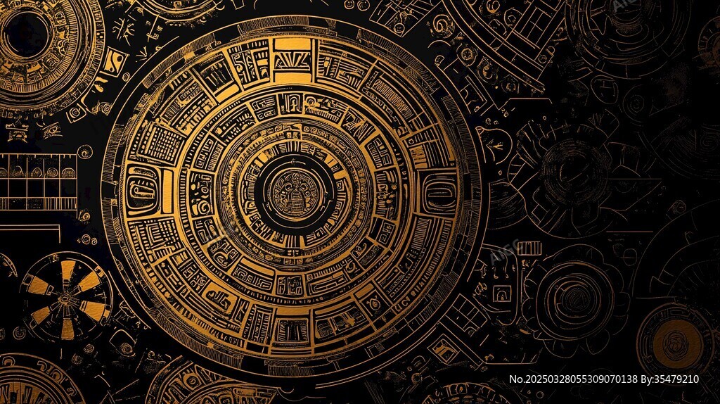 神秘金色机械复古图案设计