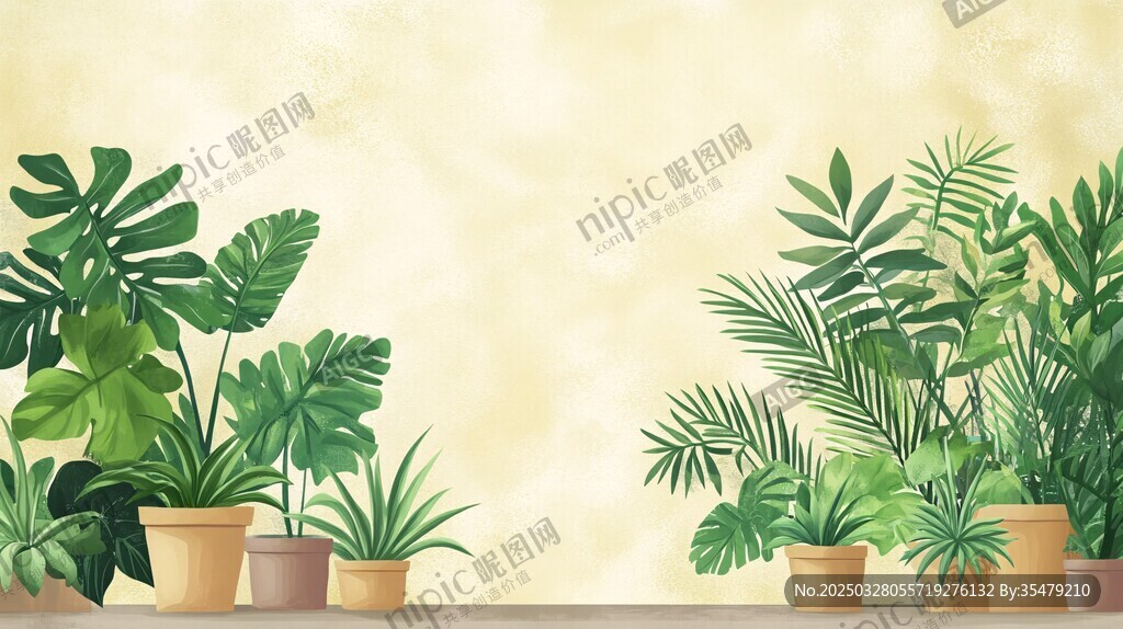 清新绿植盆栽背景图