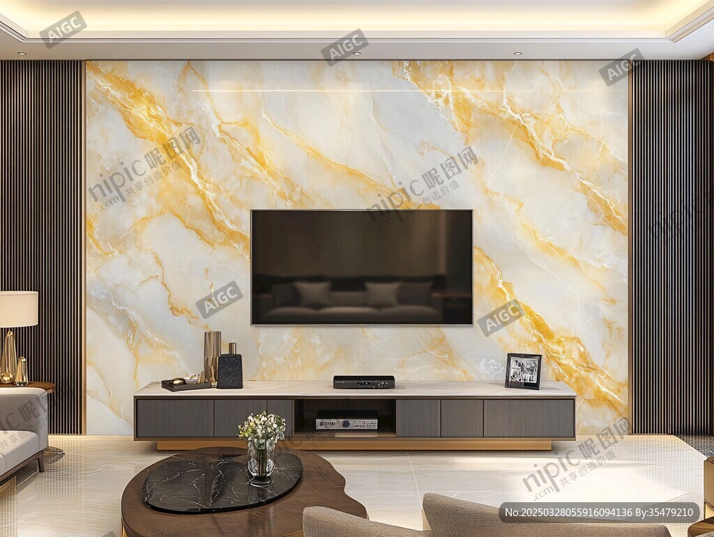 奢华大理石客厅电视背景墙