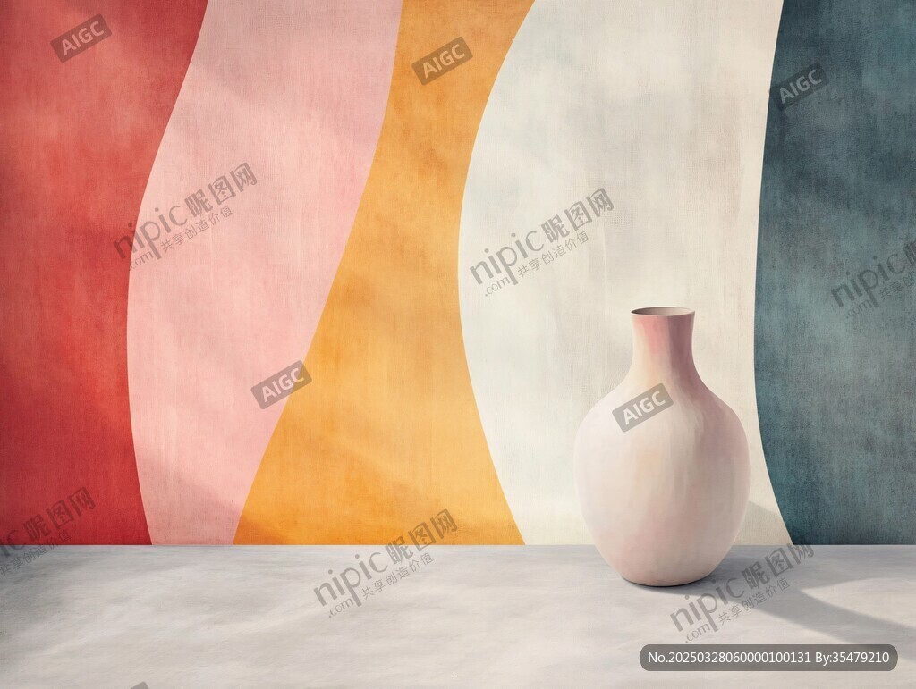 彩色墙前的简约花瓶