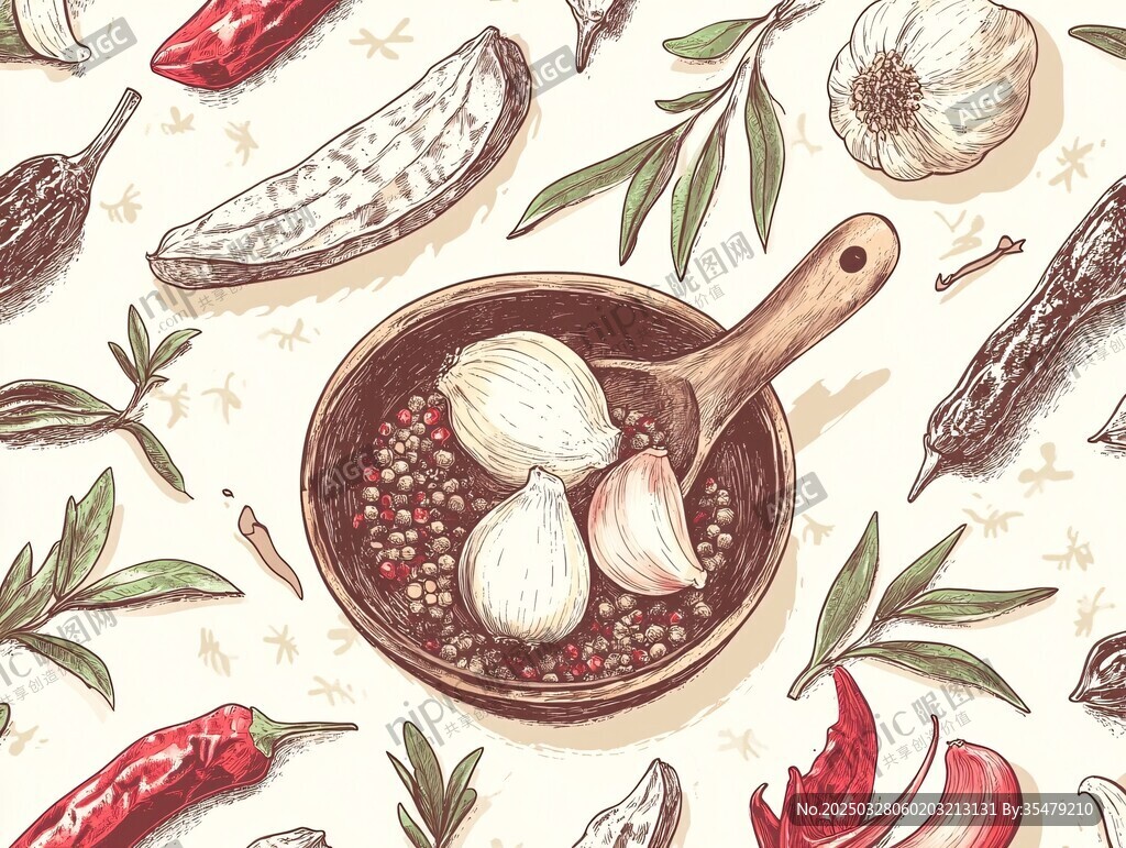 手绘香料与调料插画图案