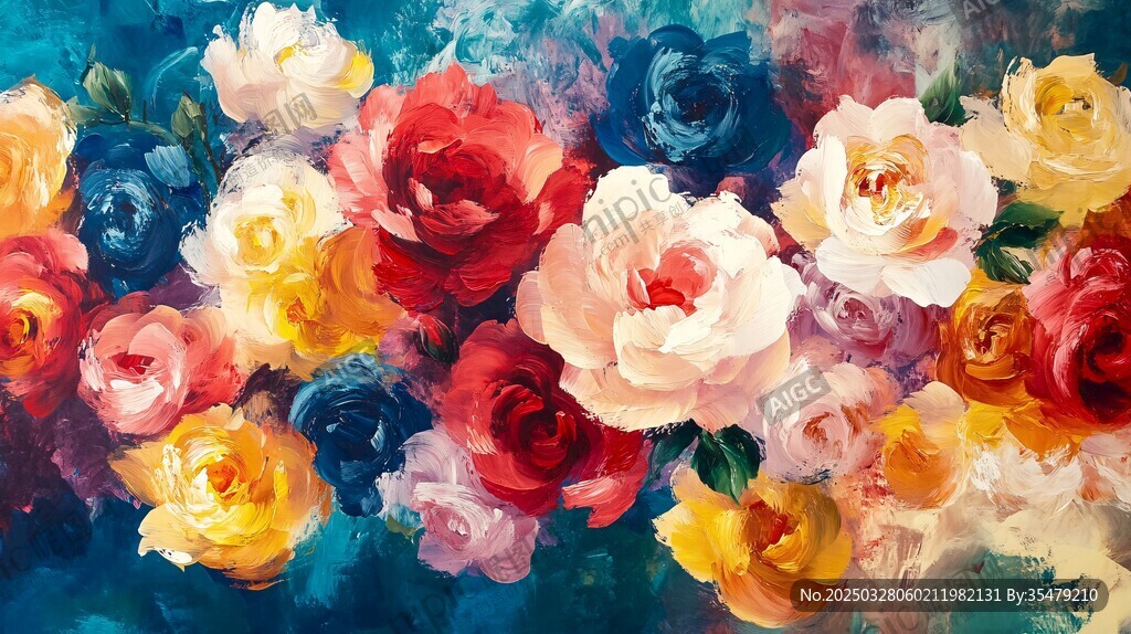 绚丽多彩花卉油画艺术图