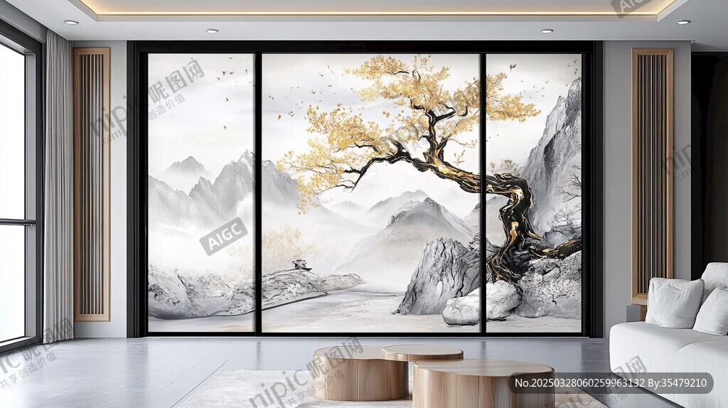 中式山水屏风客厅优雅景致