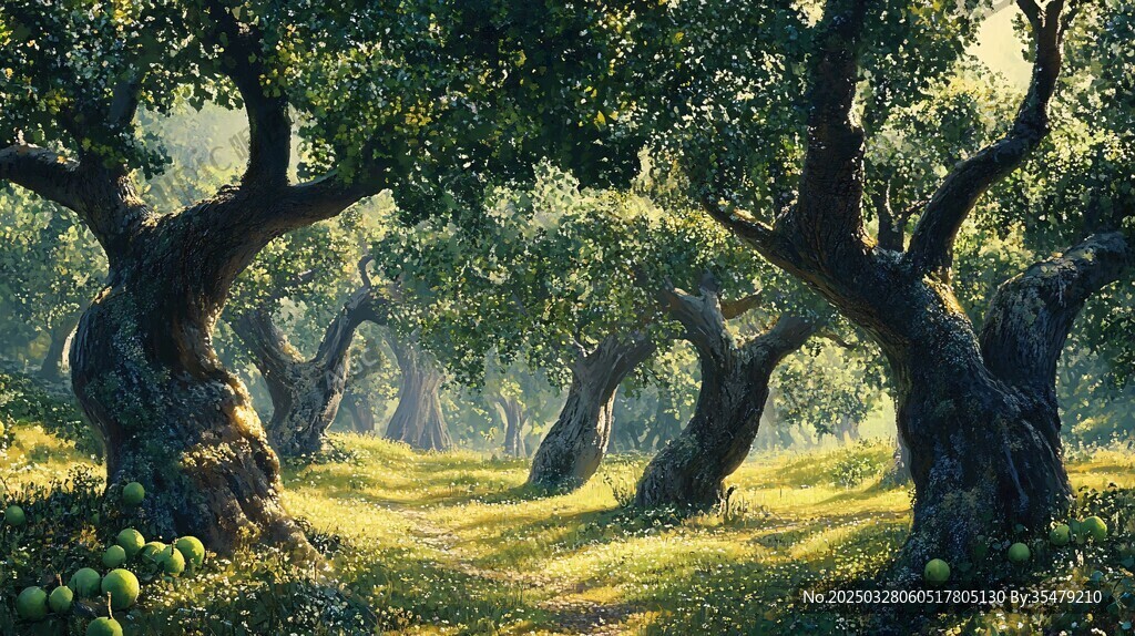 梦幻苹果林 光影洒落之景