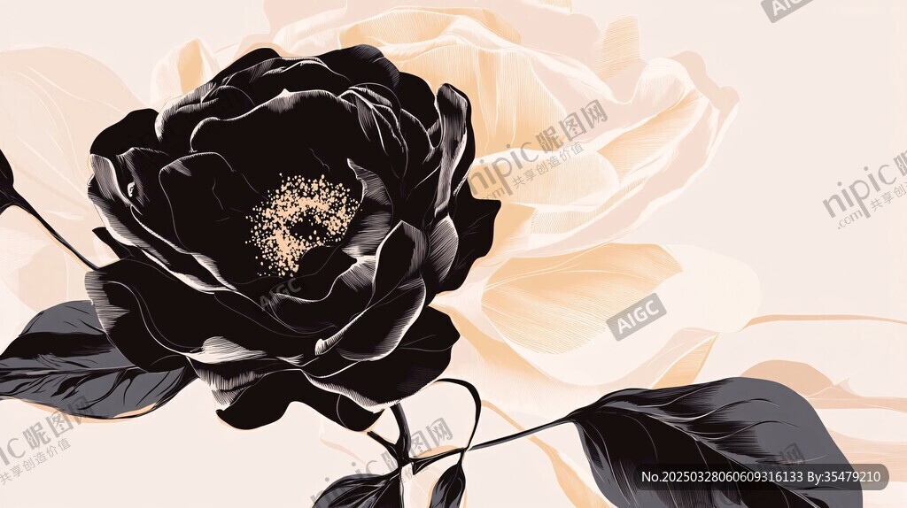 黑玫瑰与白玫瑰插画艺术