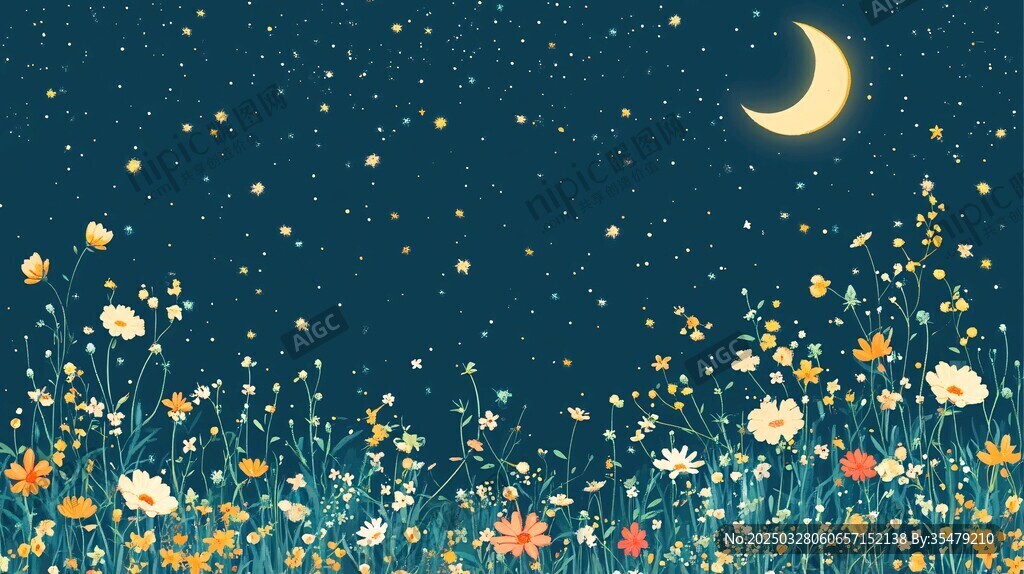 月夜花田 浪漫梦幻风景