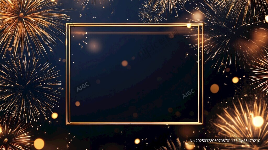 烟花背景中的金色框架