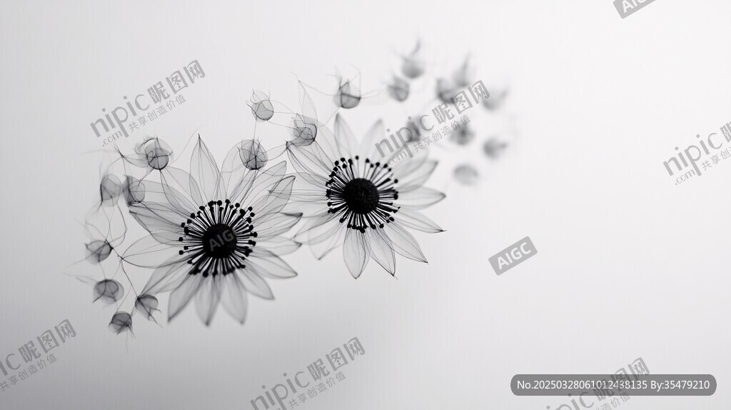 黑白花卉抽象艺术画面
