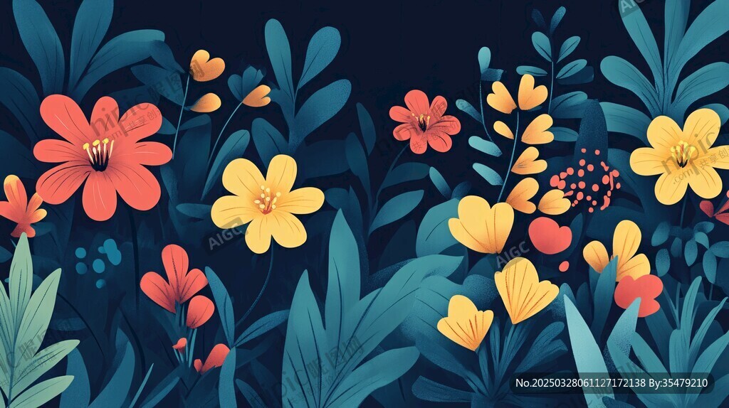 缤纷花卉插画 清新植物风
