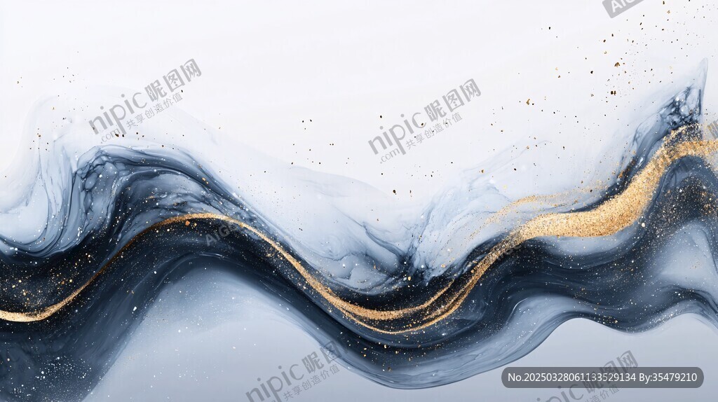 水墨金纹流动抽象背景图