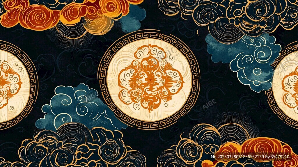 中式古典云纹团花图案