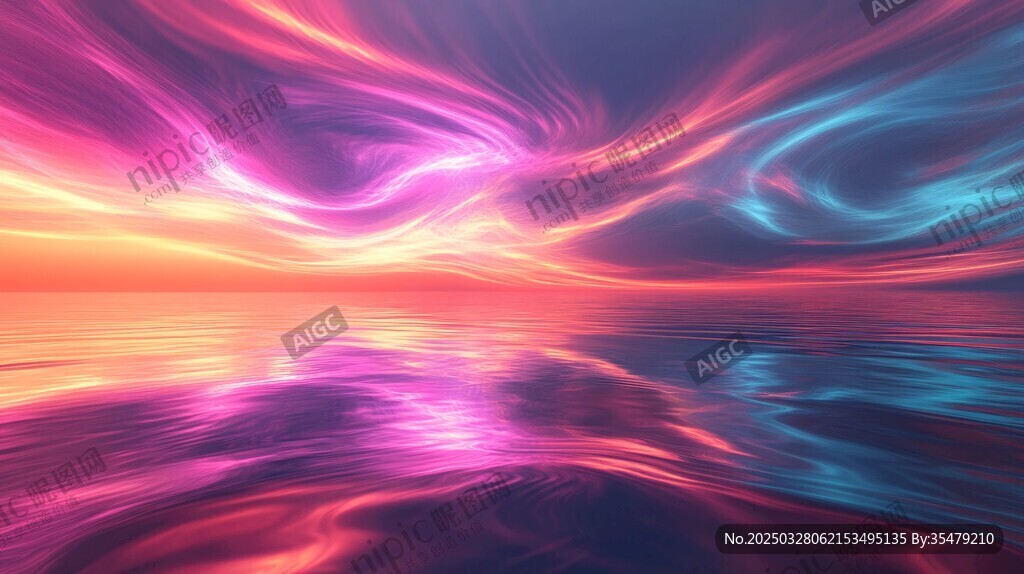 梦幻绚丽的天空与水面景观