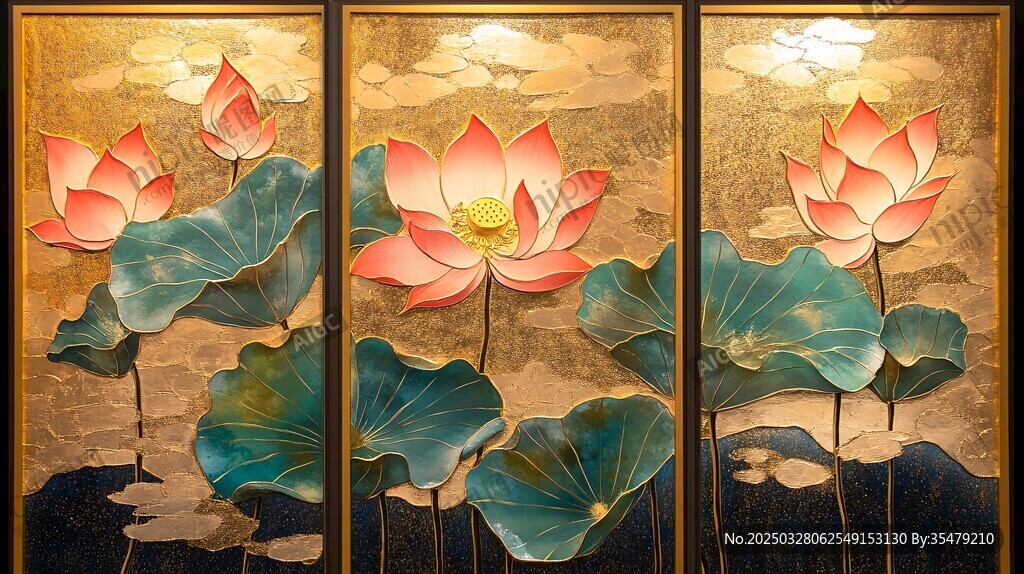 三联荷花图 古典雅致风