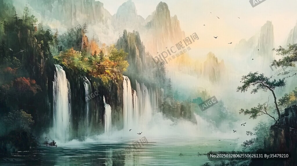 山水瀑布间的梦幻自然景