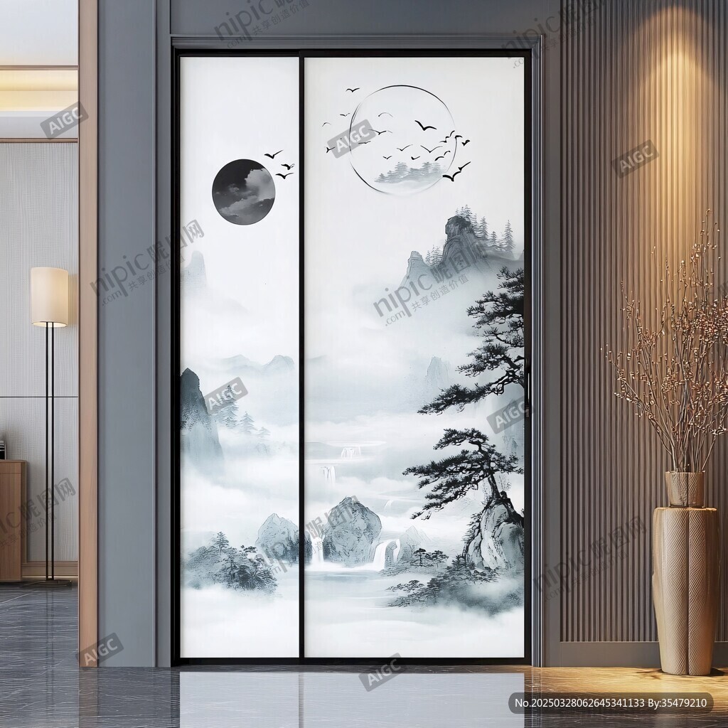 中式山水风艺术推拉门
