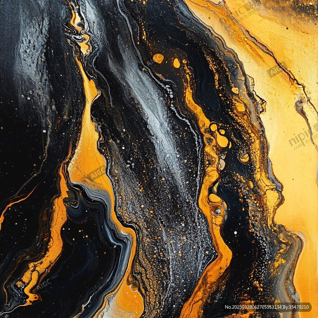 黑金流体艺术抽象画