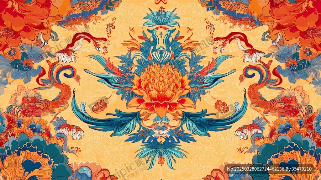 中式古典花卉凤纹图案