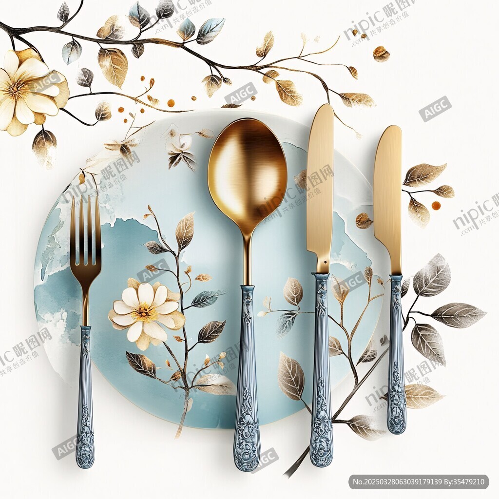 精致花卉餐具摆盘装饰图