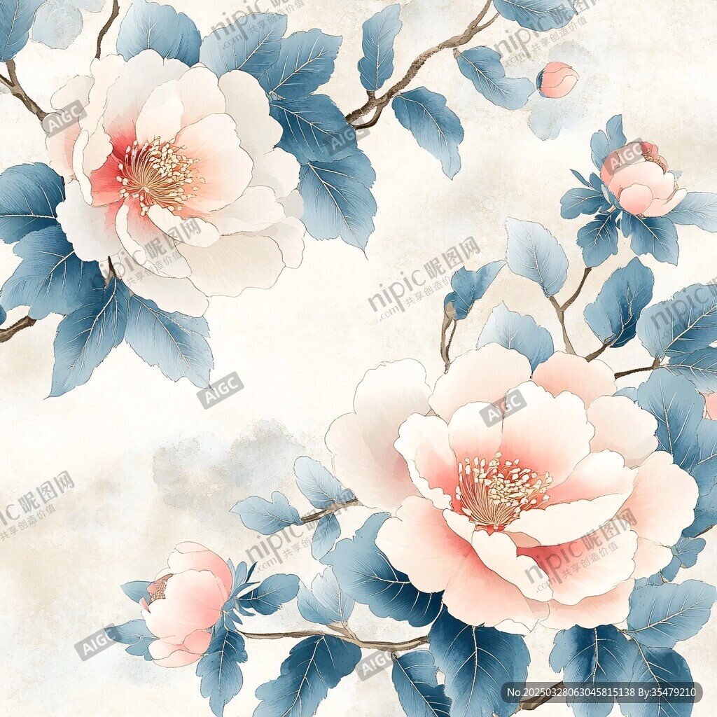 中式水墨风花卉唯美图案