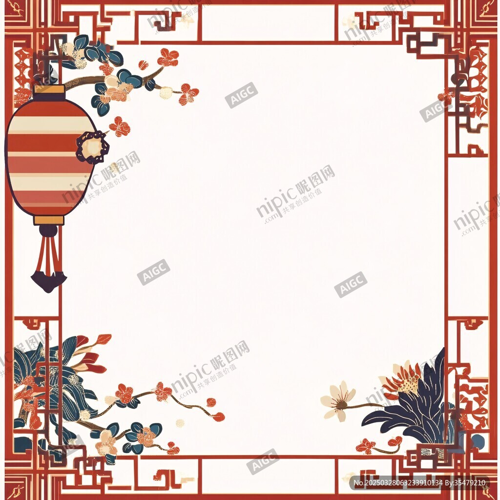 中式灯笼花卉边框背景图
