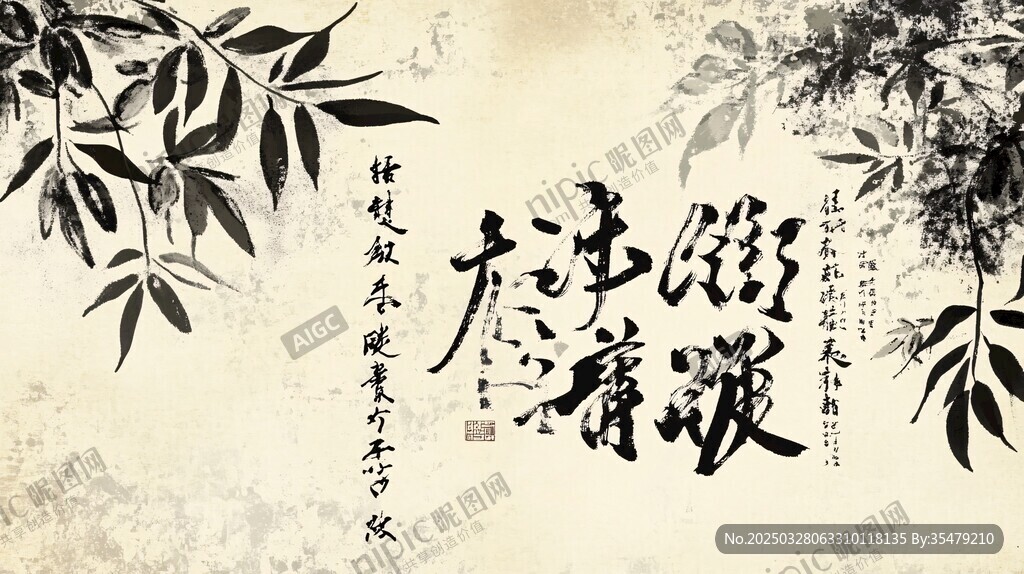 古风书法竹叶意境图