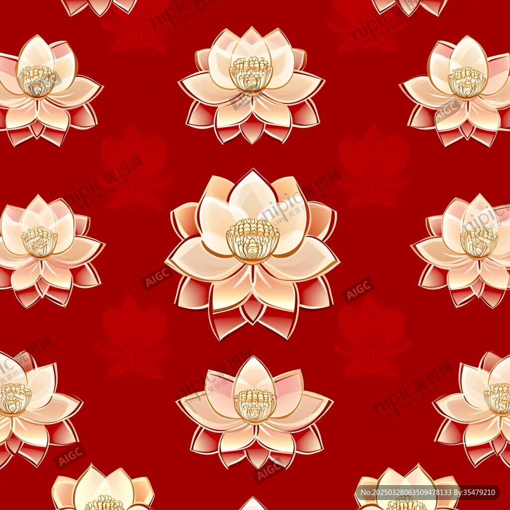 红色背景莲花福字吉祥图案