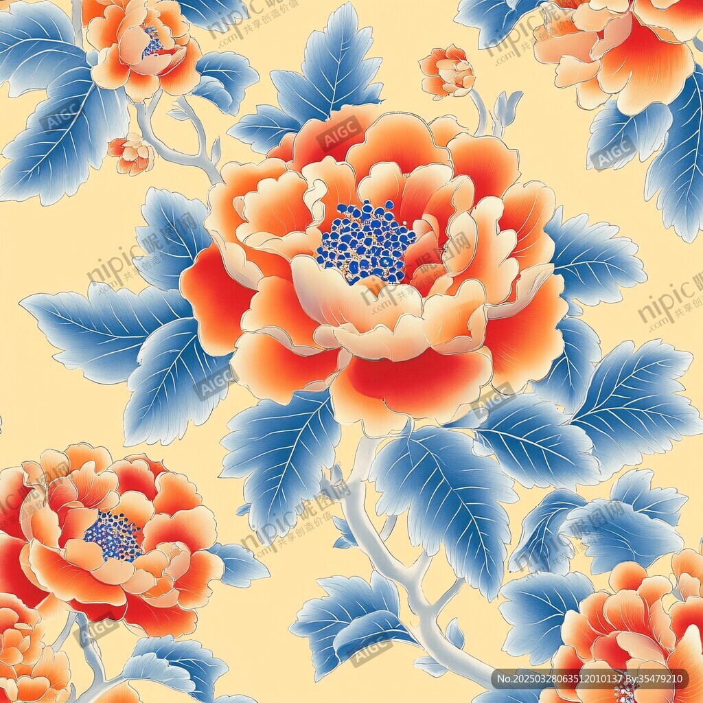 中式牡丹花卉图案设计