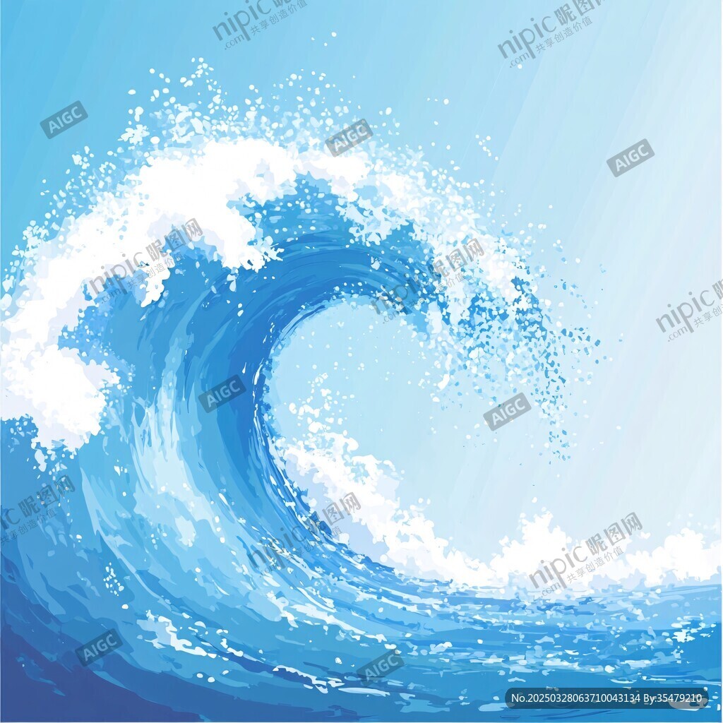 蓝色海浪插画