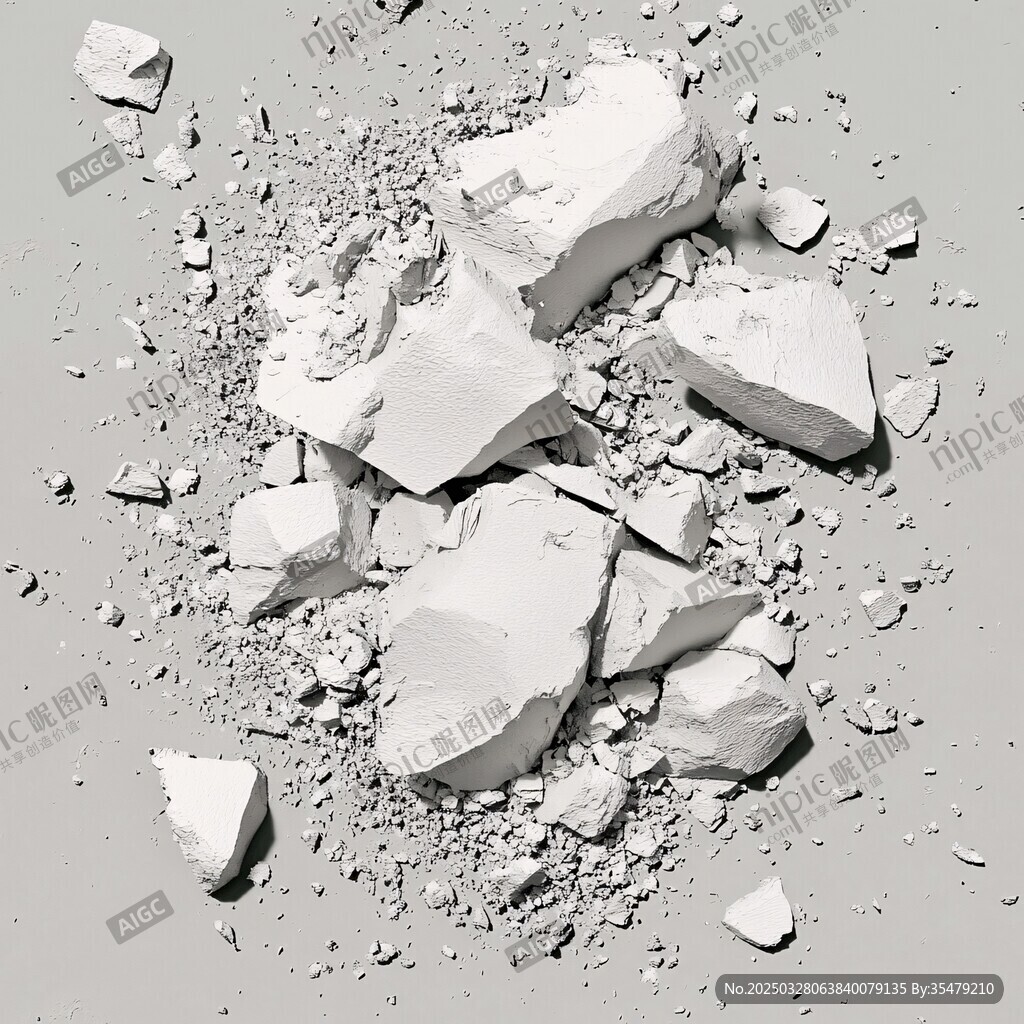 白色碎石块散落画面