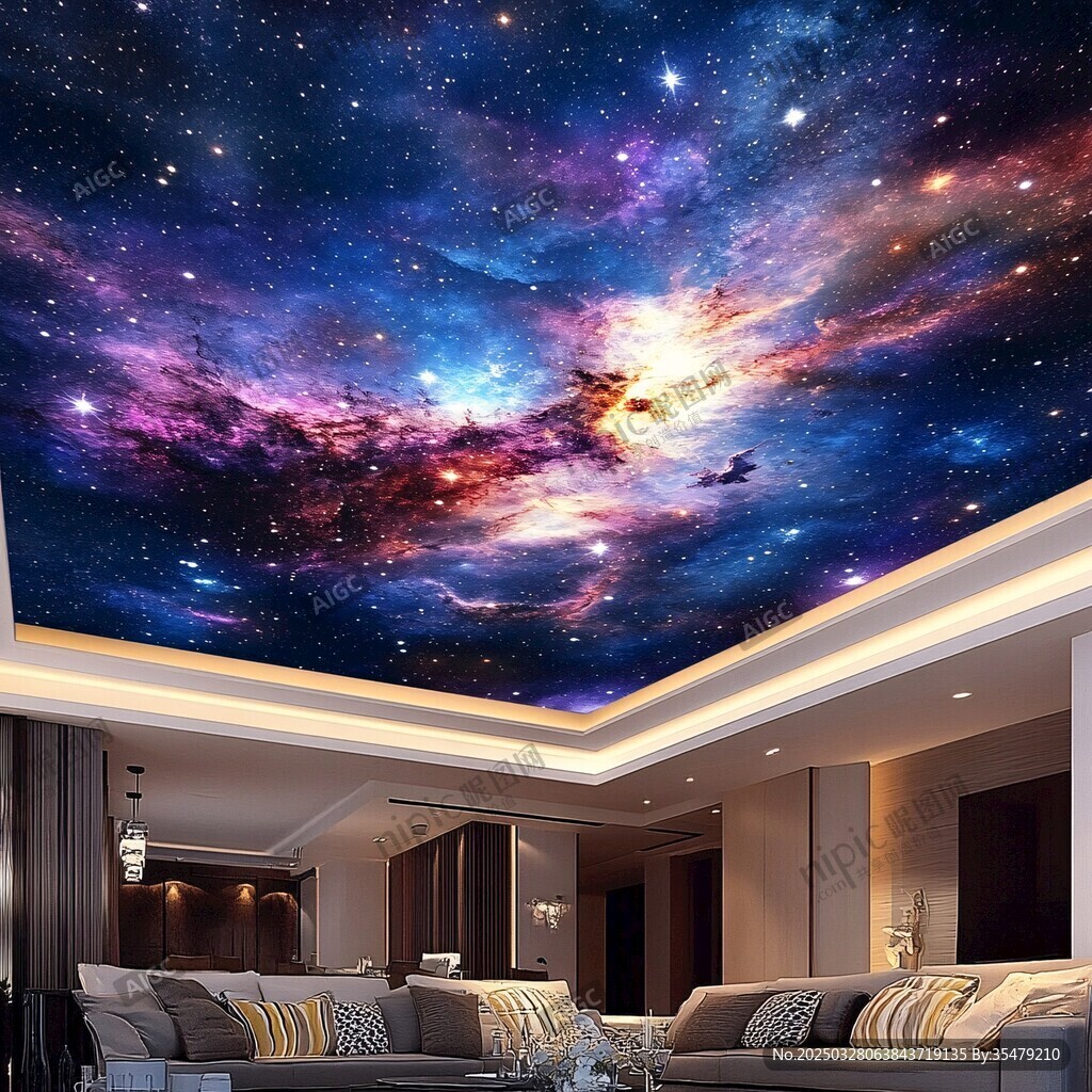 梦幻星空客厅天花板壁纸