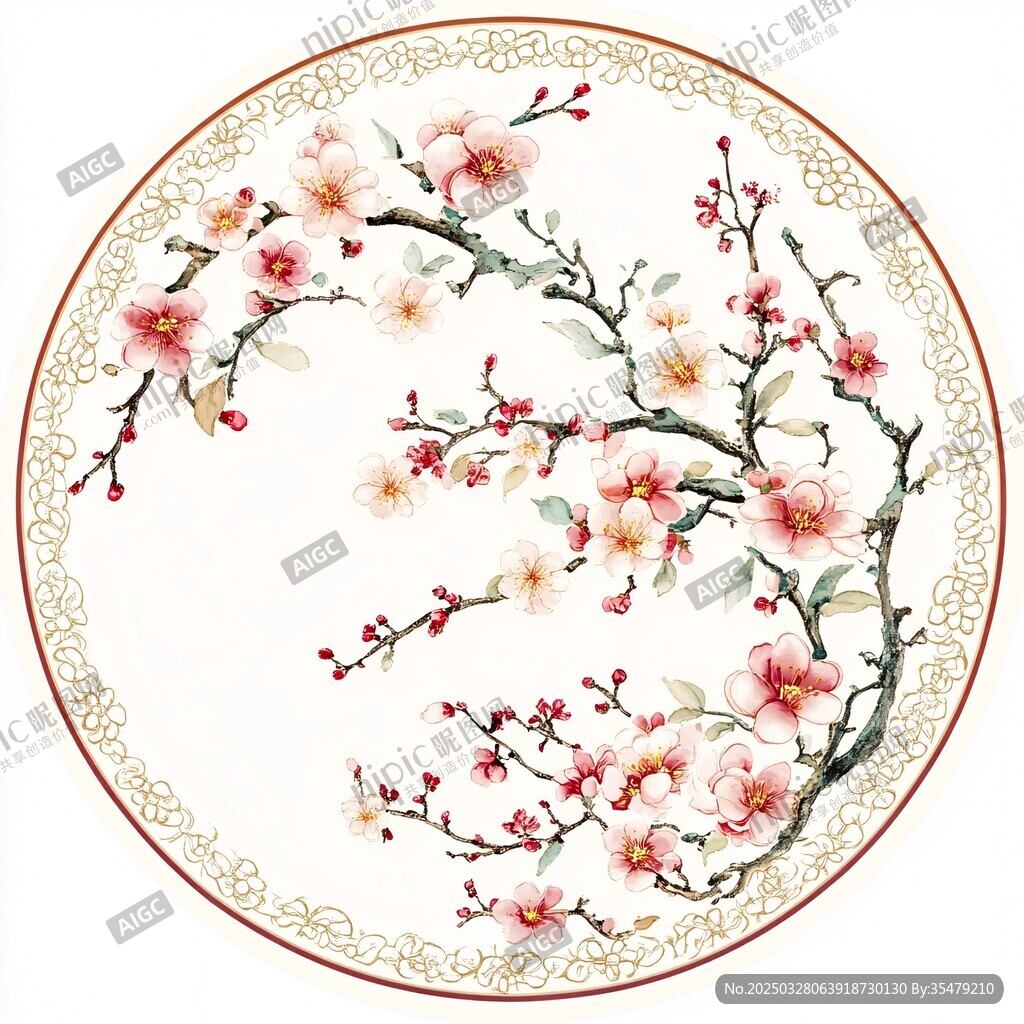 圆形梅花图饰 雅致国风韵味