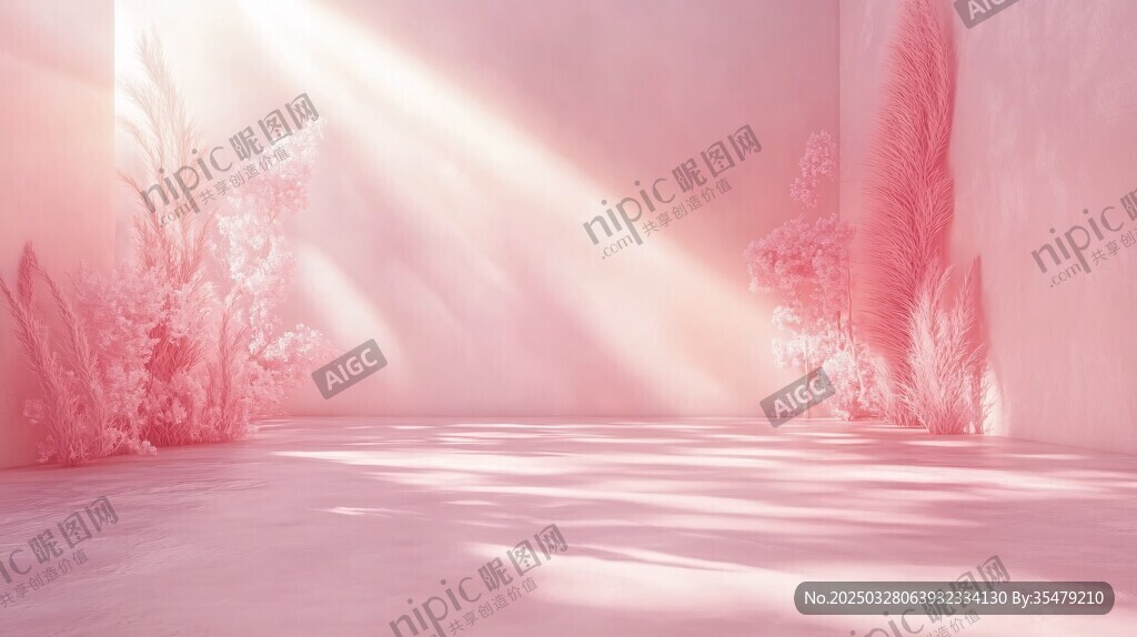 梦幻粉色光影室内场景