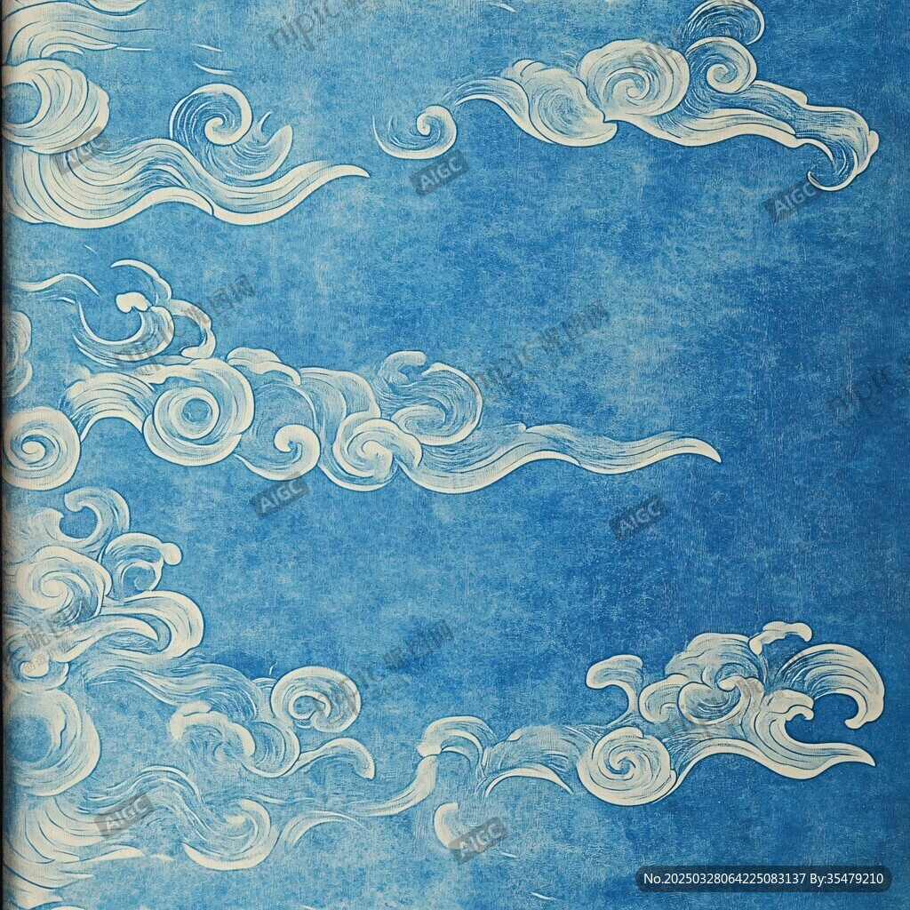蓝色中式祥云纹理背景图