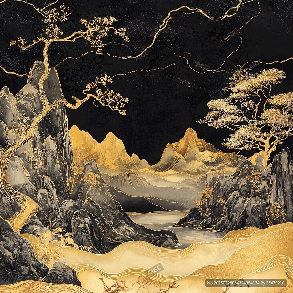 黑金山水图 尽显东方神韵